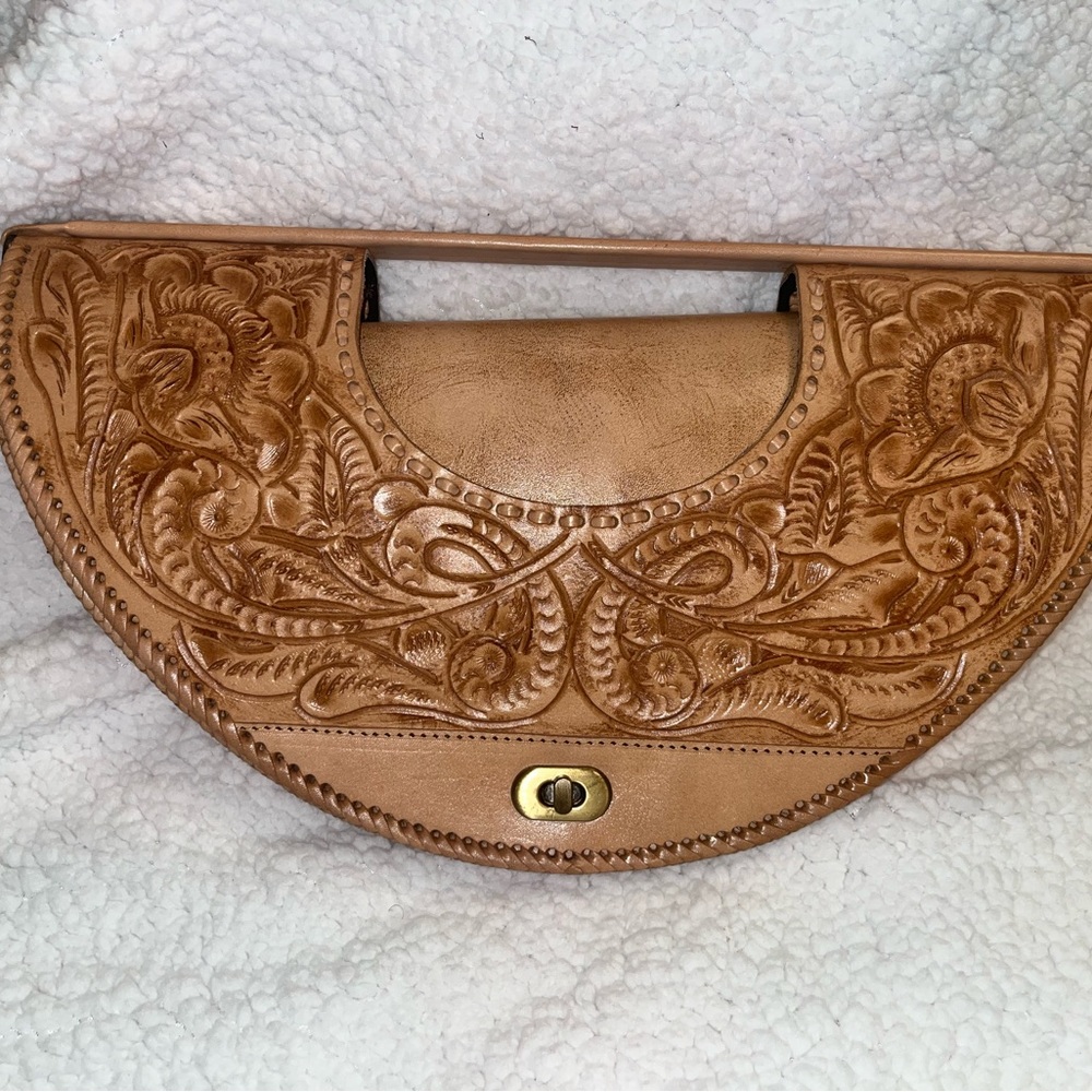 Vintage Genuine Leather Hand Tooled Embossed Mexican Handbag